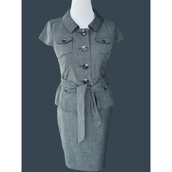 Ann Taylor Jackets & Blazers - ANN TAYLOR LOFT LADIES PETITE LINED GRAY TWEED BUTTON UP BELTED SS JACKET NWT 4P